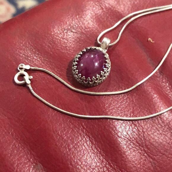 Necklace, Ruby and Silver Pendant, 18” Chain, NEW, Handmade - Picture 4 of 4